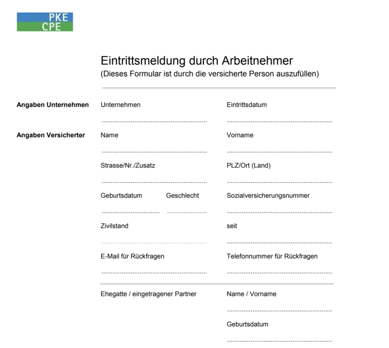 Formulare für Eintritt